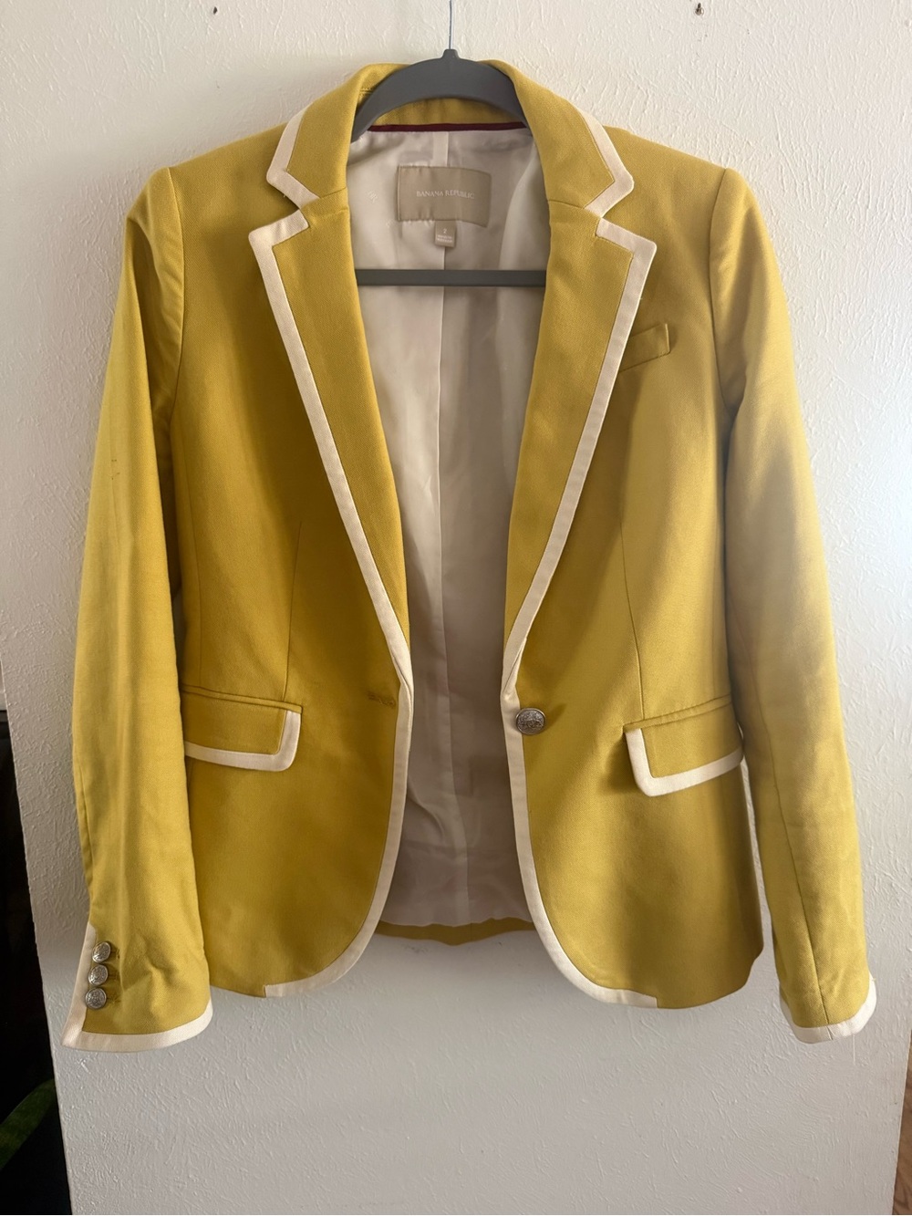 Banana Republic Yellow Blazer with White Contrast Trim